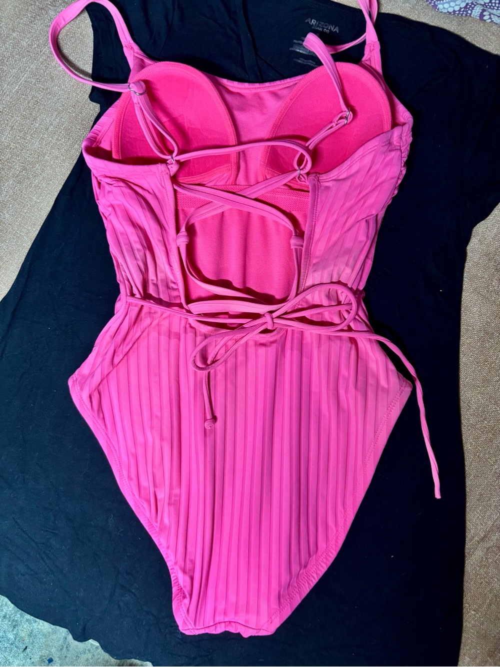 Womens Pink Ribbed One-Piece Swimsuit - Lightweight Comfort